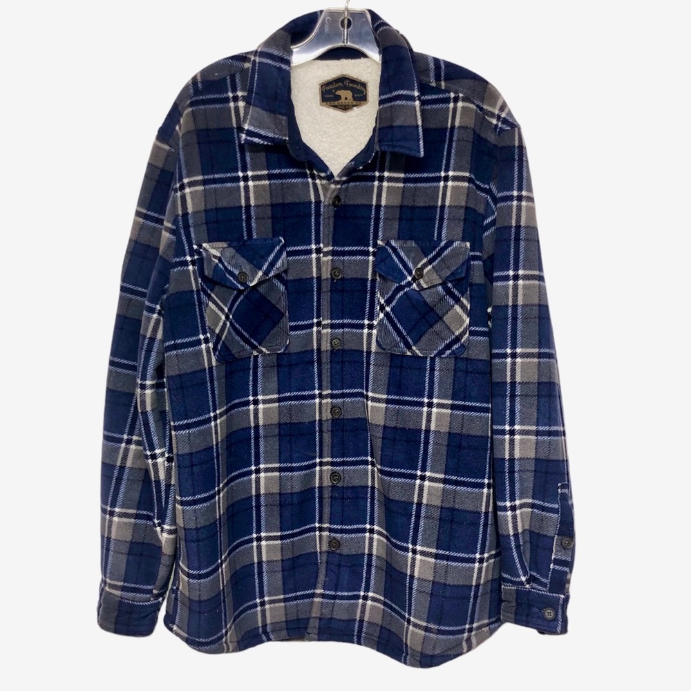 Freedom Foundry Men Fleece Button Up Shirt XL Sherpa Lined Flap Pockets